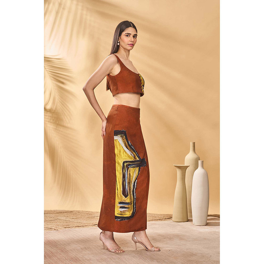 Masaba Brown Two Faced Paree Crop Top with Skirt (Set of 2)