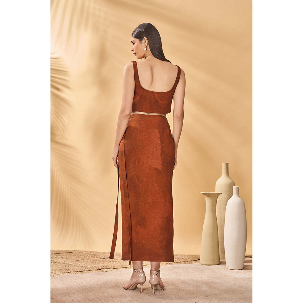 Masaba Brown Two Faced Paree Crop Top with Skirt (Set of 2)