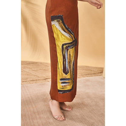 Masaba Brown Two Faced Paree Crop Top with Skirt (Set of 2)