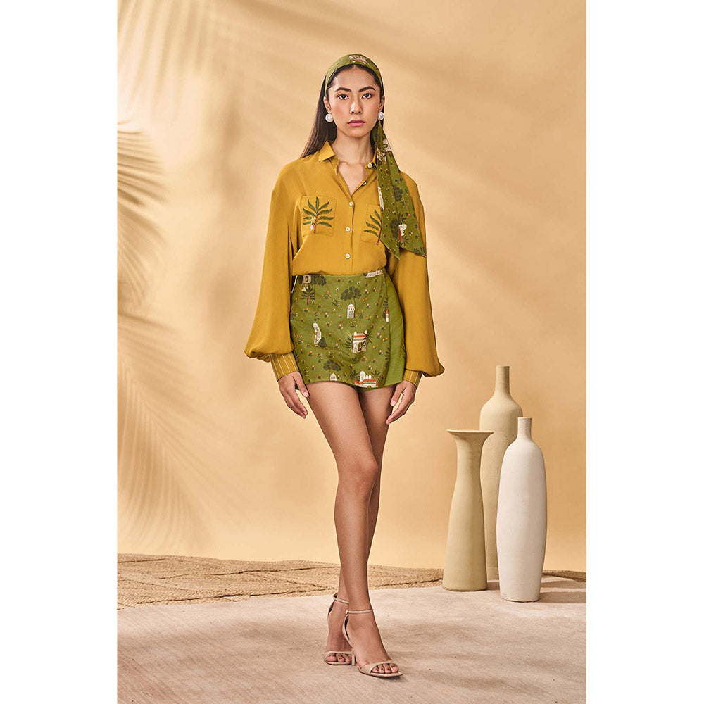 Masaba Mustard Miniature Dreams Skorts with Shirt (Set of 2)