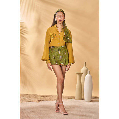 Masaba Mustard Miniature Dreams Skorts with Shirt (Set of 2)
