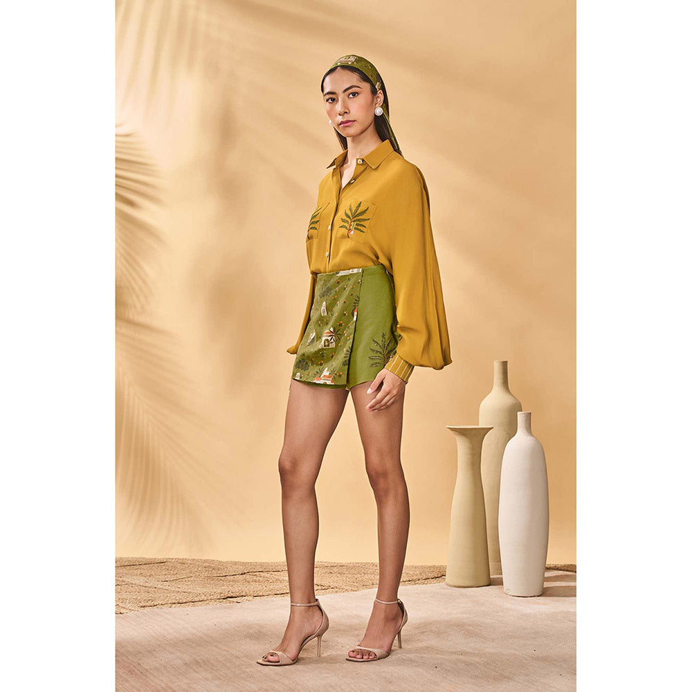 Masaba Mustard Miniature Dreams Skorts with Shirt (Set of 2)