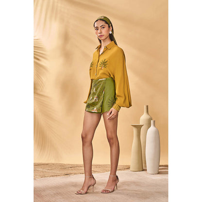 Masaba Mustard Miniature Dreams Skorts with Shirt (Set of 2)