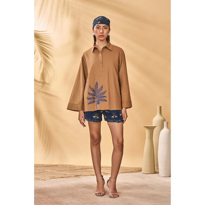 Masaba Brown Trellis Paw Tree Shorts with Top (Set of 2)