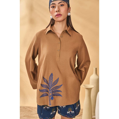 Masaba Brown Trellis Paw Tree Shorts with Top (Set of 2)