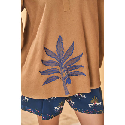 Masaba Brown Trellis Paw Tree Shorts with Top (Set of 2)