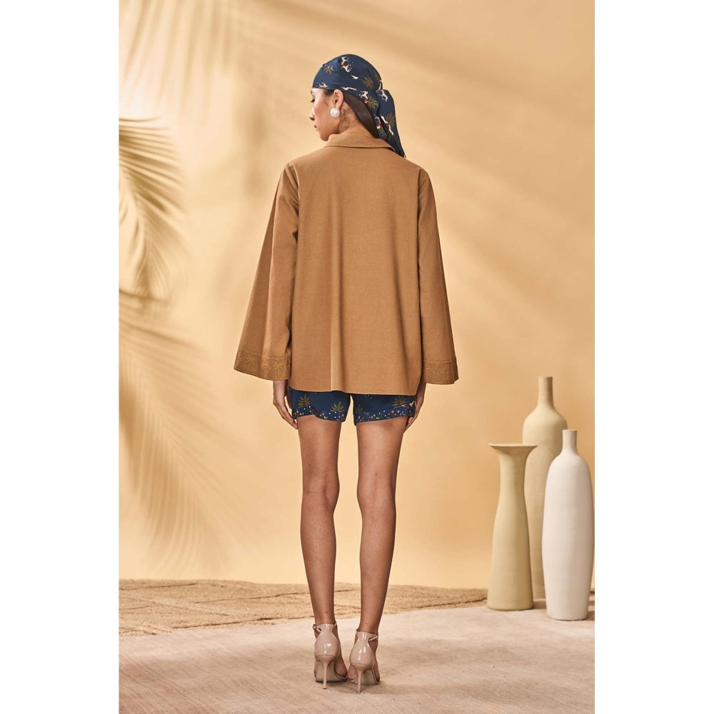 Masaba Brown Trellis Paw Tree Shorts with Top (Set of 2)