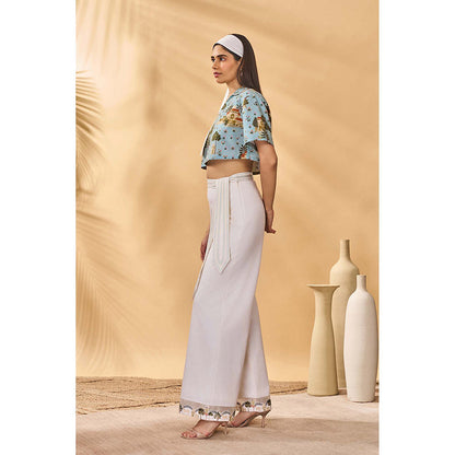 Masaba Blue Miniature Dreams Crop Top with Pant and Belt (Set of 3)