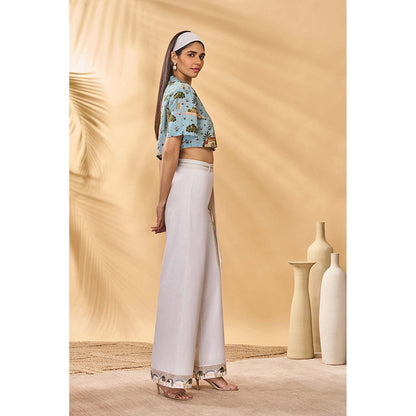 Masaba Blue Miniature Dreams Crop Top with Pant and Belt (Set of 3)