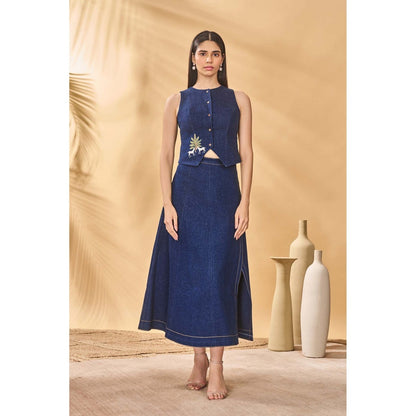 Masaba Blue Paw Tree Denim Waistcoat