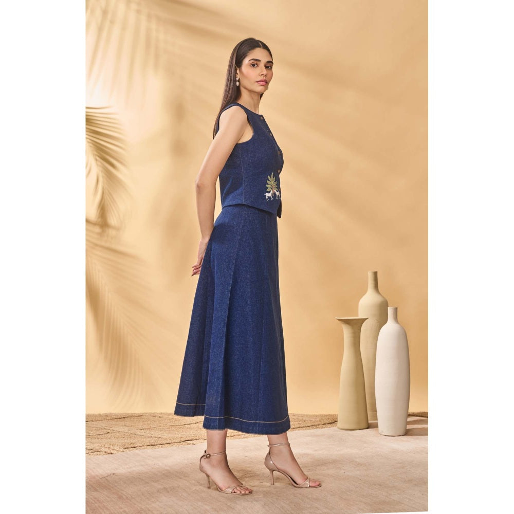 Masaba Blue Paw Tree Denim Waistcoat