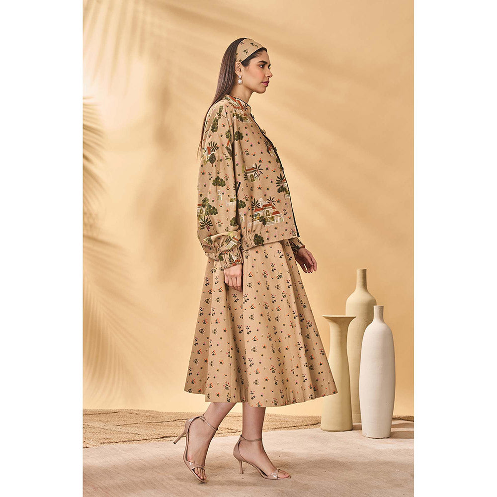 Masaba Beige Miniature Dreams Bomber Jacket with Slip and Skirt (Set of 3)