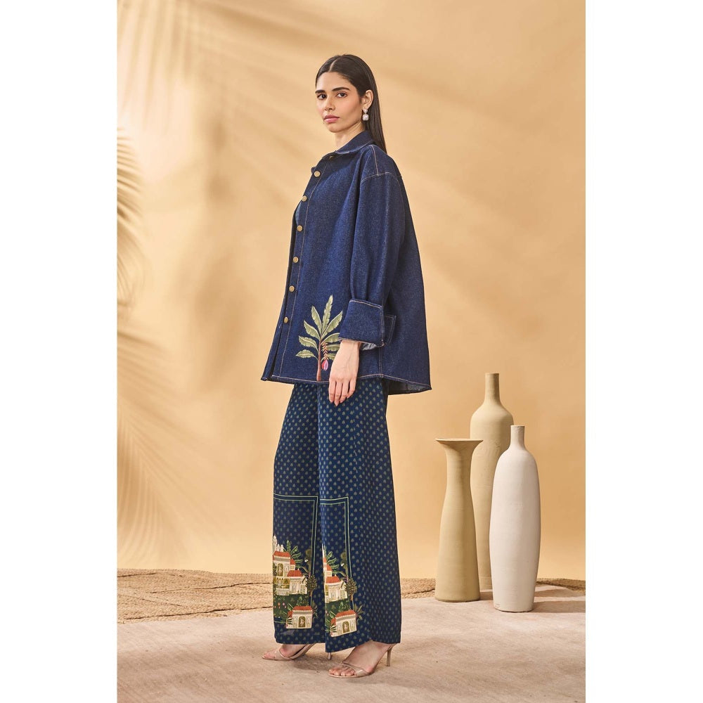 Masaba Blue Denim Trellis Palm Shirt