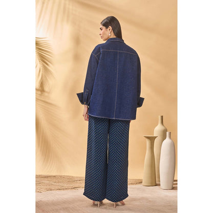 Masaba Blue Denim Trellis Palm Shirt