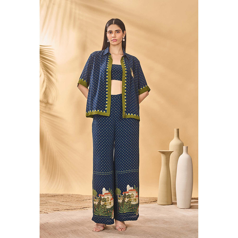 Masaba Blue Midnight Holiday Home Bustier with Shirt and Pant (Set of 3)