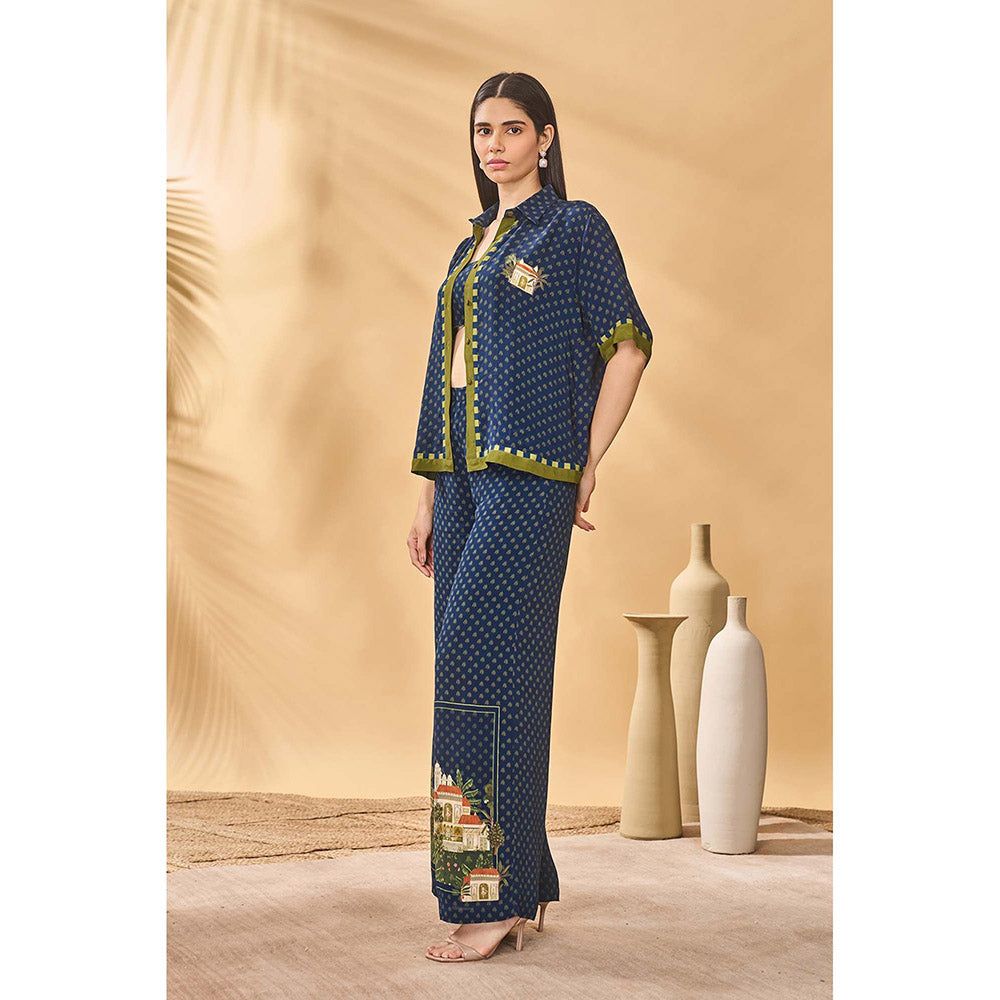 Masaba Blue Midnight Holiday Home Bustier with Shirt and Pant (Set of 3)