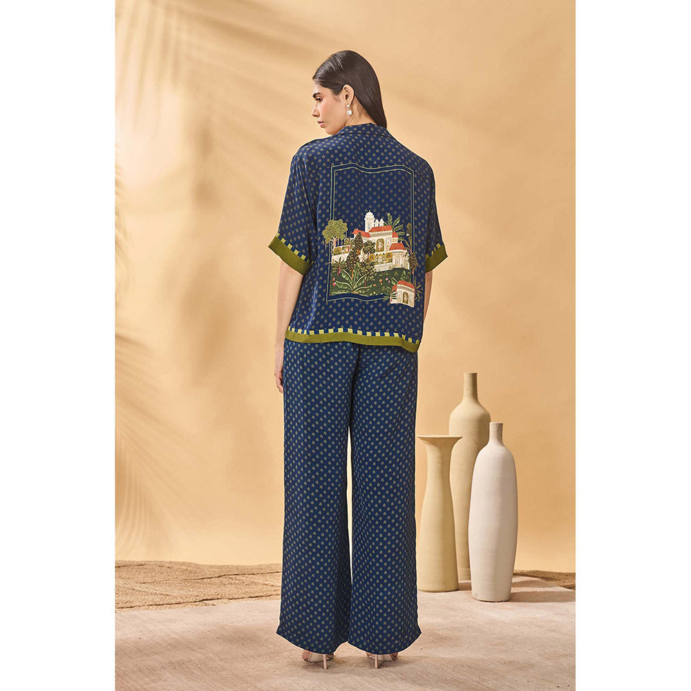 Masaba Blue Midnight Holiday Home Bustier with Shirt and Pant (Set of 3)