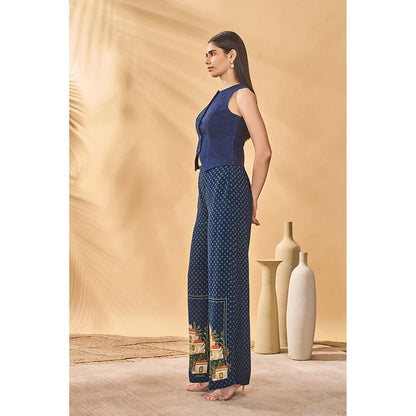 Masaba Blue Paw Tree Denim Waistcoat with Pant (Set of 2)