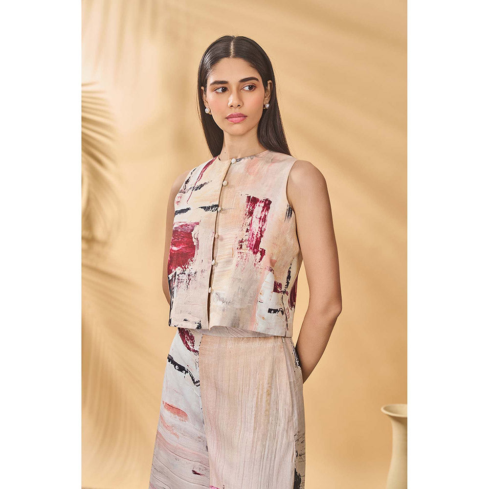 Masaba Beige Chaotic Harmony Jacket with Waist Coat and Pant (Set of 3)