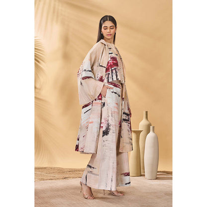 Masaba Beige Chaotic Harmony Jacket with Waist Coat and Pant (Set of 3)