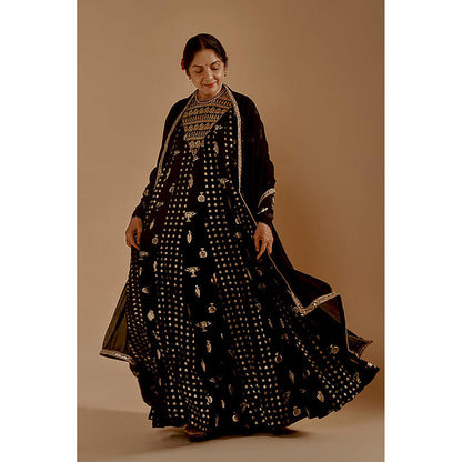 Masaba Black Gold Potters Touch Anarkali with Dupatta