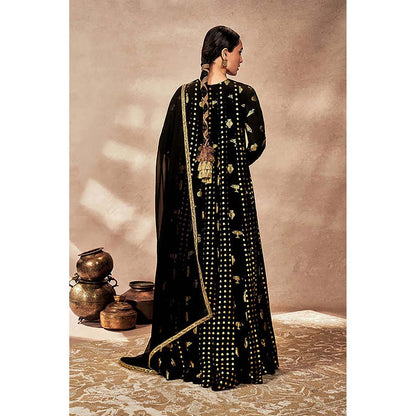 Masaba Black Gold Potters Touch Anarkali with Dupatta