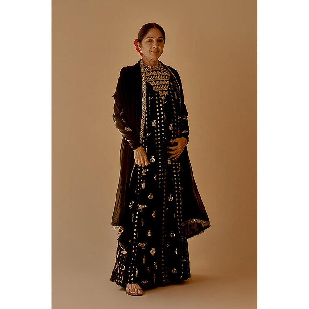 Masaba Black Gold Potters Touch Anarkali with Dupatta
