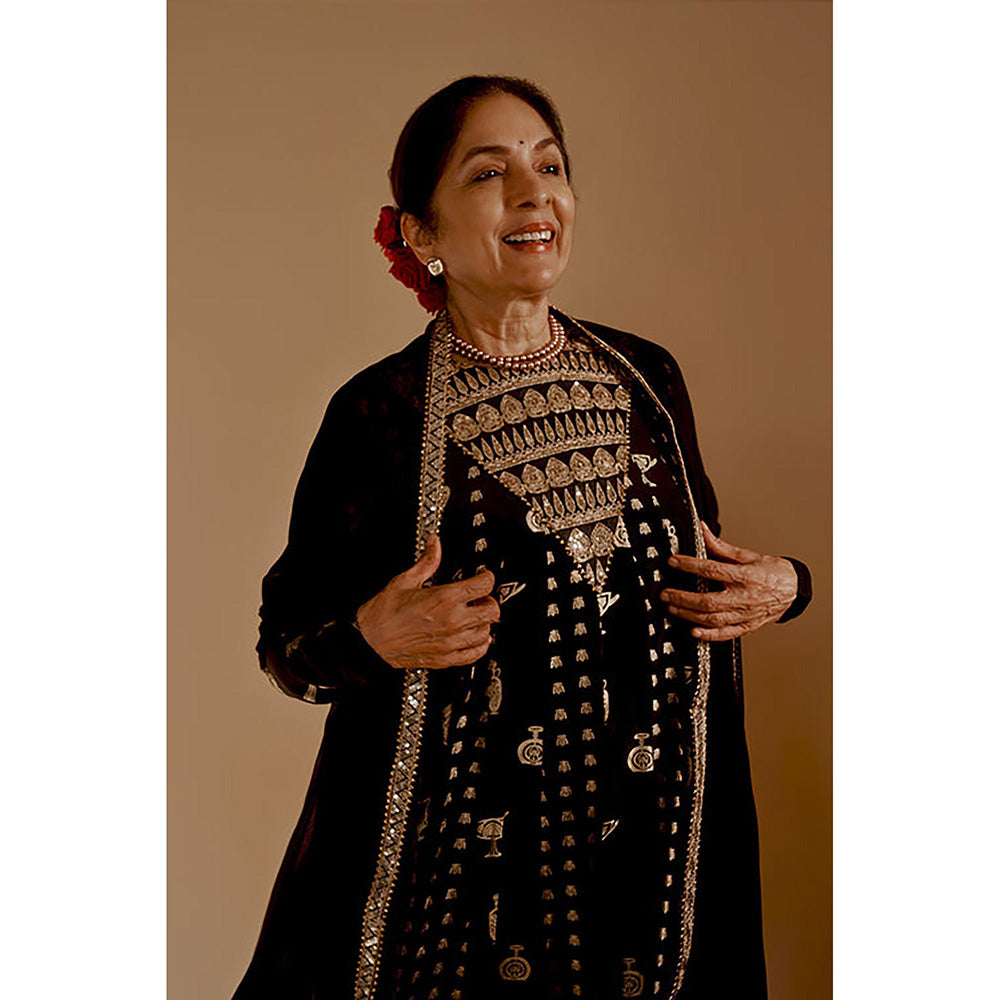 Masaba Black Gold Potters Touch Anarkali with Dupatta