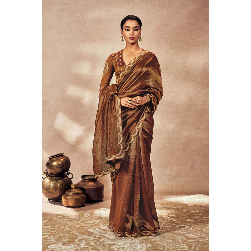 Masaba Brown Madakal Tissue Saree with Unstitched Blouse