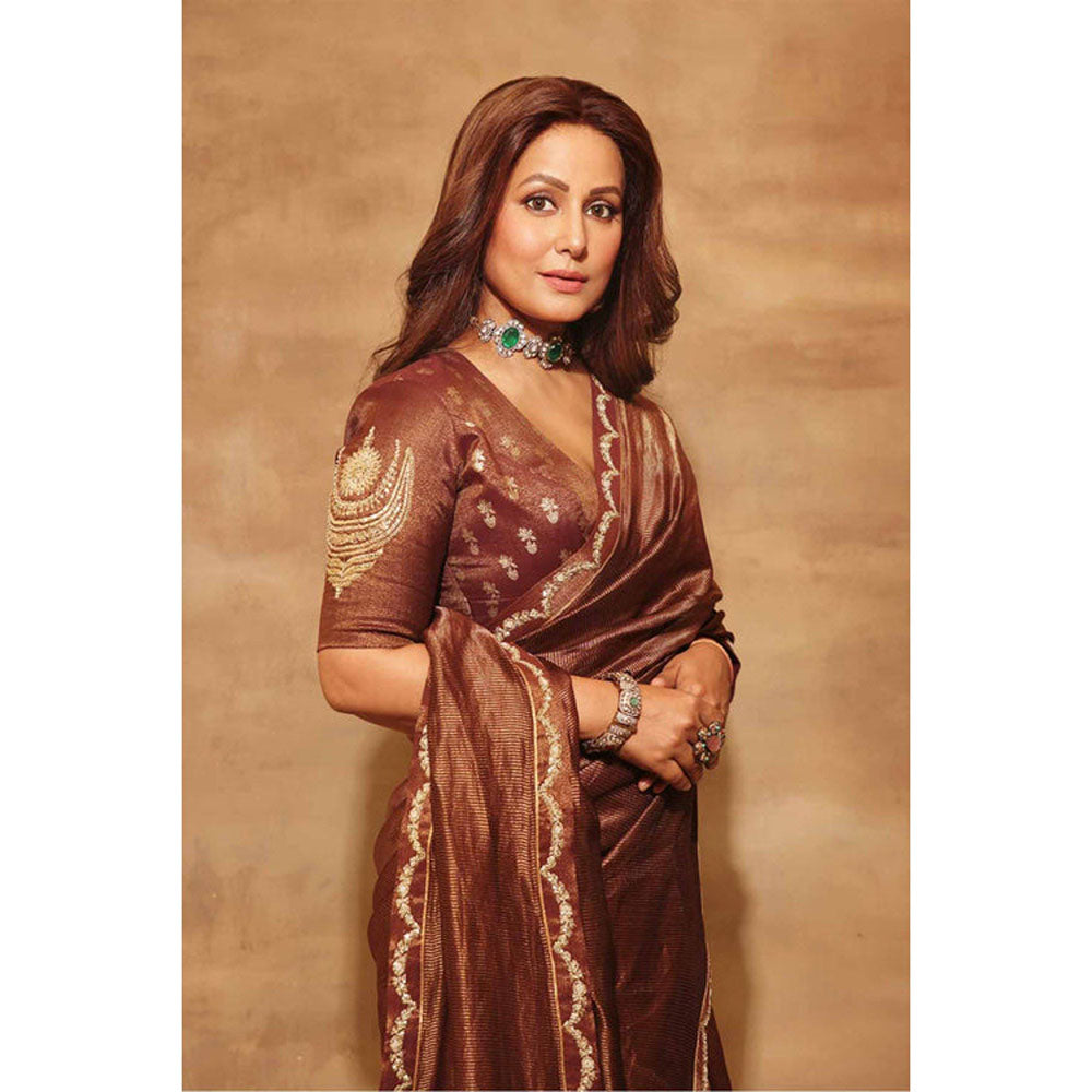 Masaba Brown Madakal Tissue Saree with Unstitched Blouse