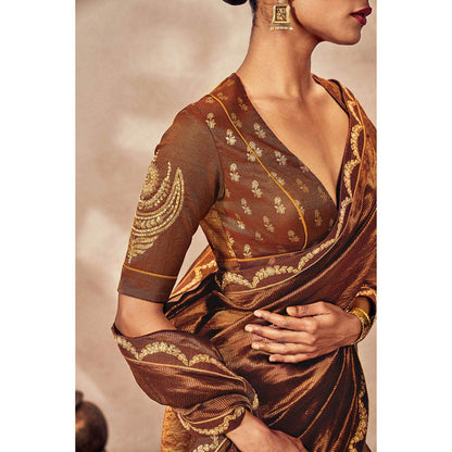 Masaba Brown Madakal Tissue Saree with Unstitched Blouse