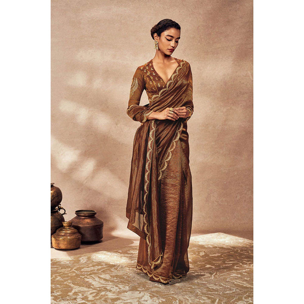 Masaba Brown Madakal Tissue Saree with Unstitched Blouse