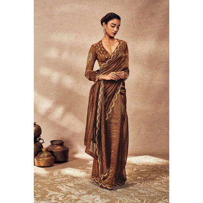 Masaba Brown Madakal Tissue Saree with Unstitched Blouse