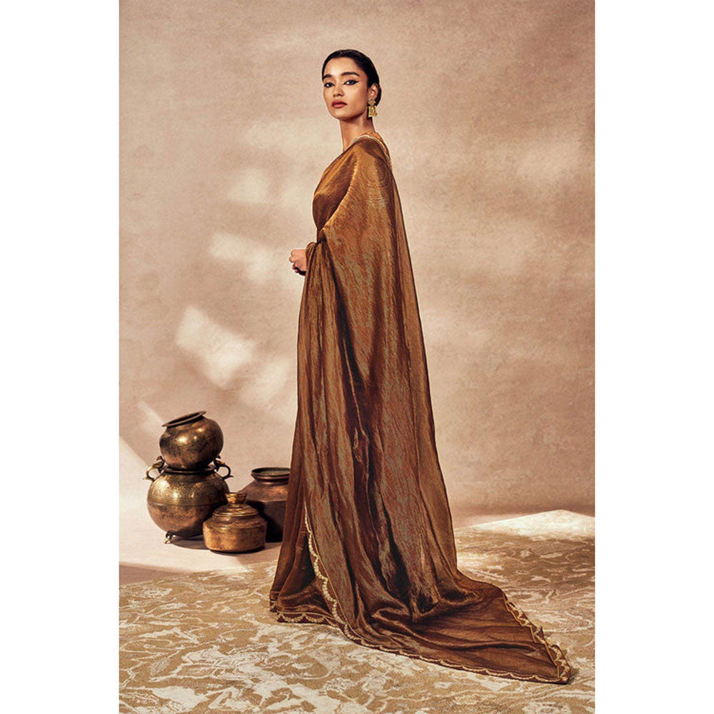 Masaba Brown Madakal Tissue Saree with Unstitched Blouse
