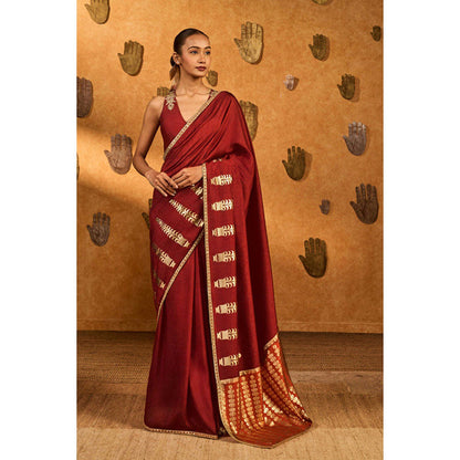 Masaba Red Fern Flame Saree with Unstitched Blouse