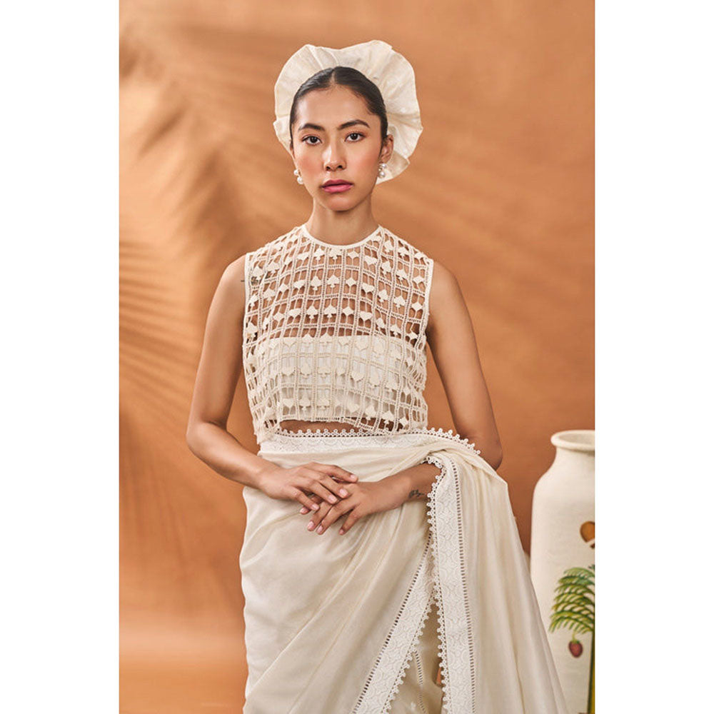 Masaba Ivory All Fours Saree with Unstitched Blouse