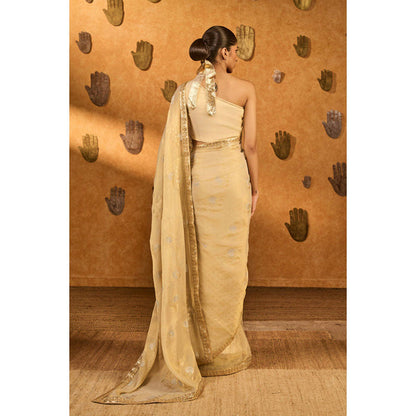 Masaba Gold Ivory Moon Garden Tissue Saree with Unstitched Blouse