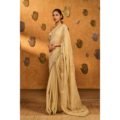 Masaba Gold Ivory Moon Garden Tissue Saree with Unstitched Blouse