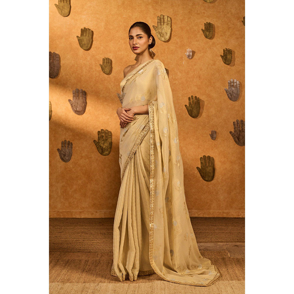 Masaba Gold Ivory Moon Garden Tissue Saree with Unstitched Blouse