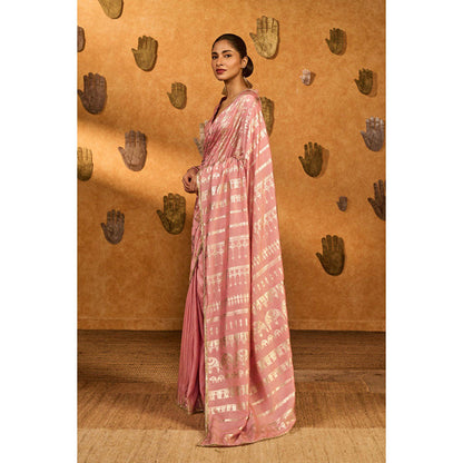 Masaba Champagne Pink Midas Touch Saree with Unstitched Blouse