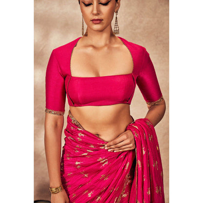 Masaba Pink Whispering Lily Crush Saree with Unstitched Blouse