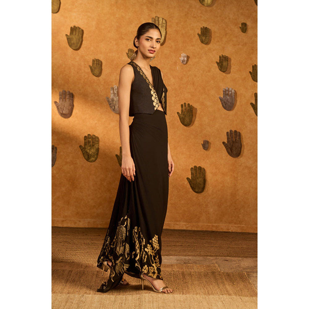 Masaba Black Zen Stitched Saree with Stitched Blouse