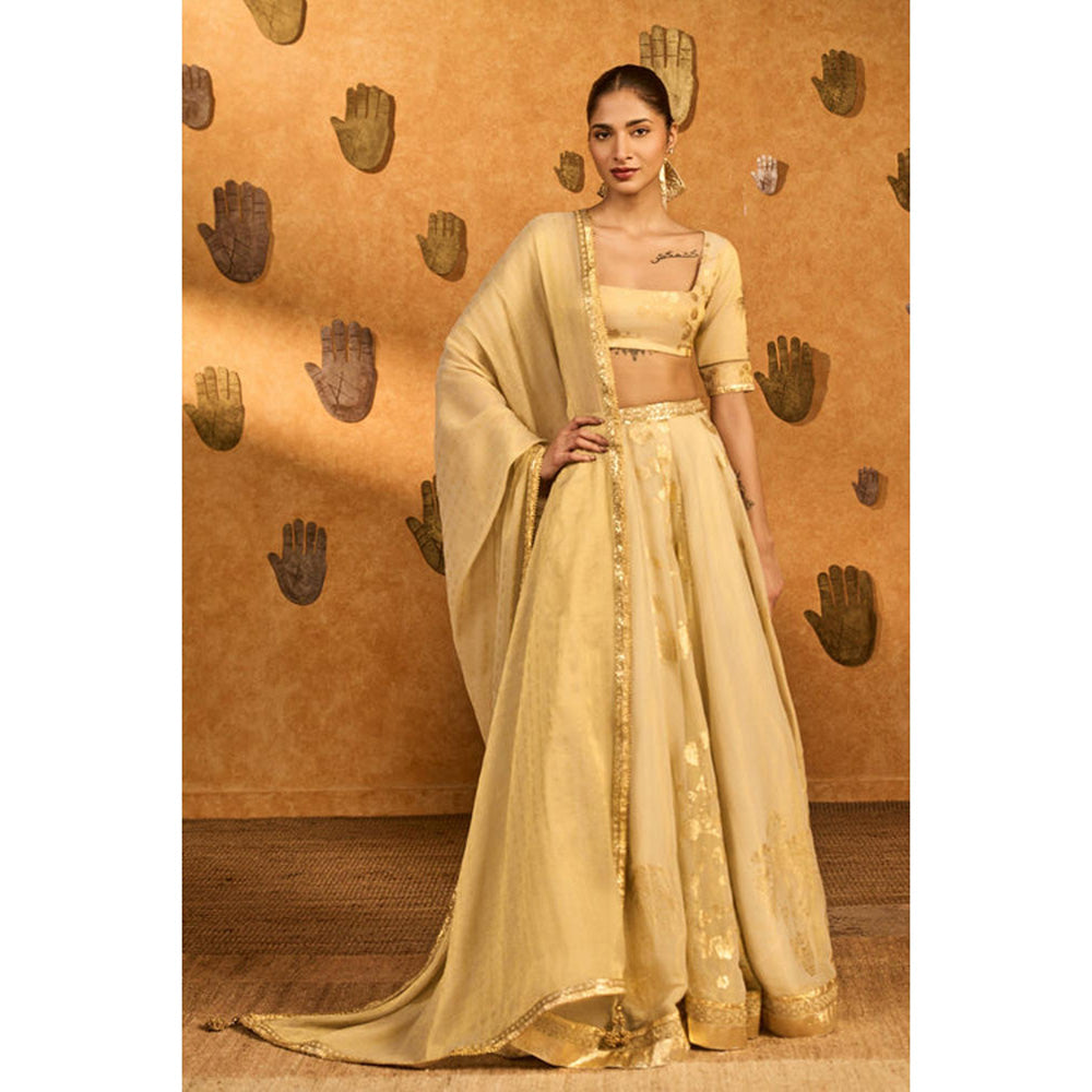Masaba Gold Ivory Sakura Tissue Lehenga Set