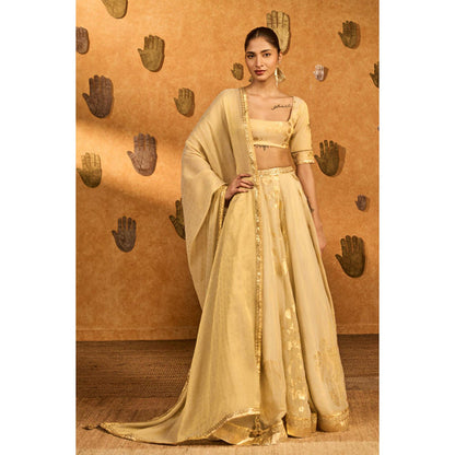 Masaba Gold Ivory Sakura Tissue Lehenga Set