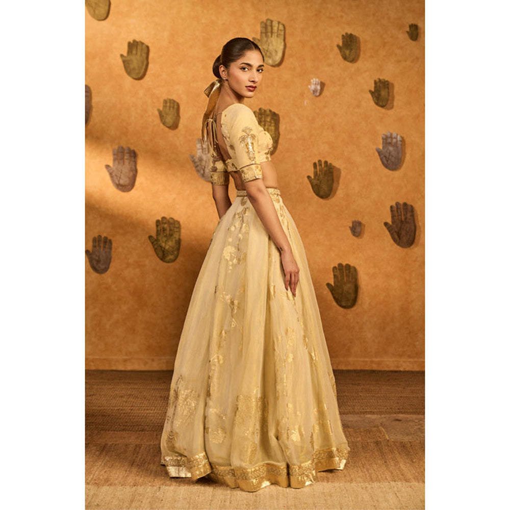 Masaba Gold Ivory Sakura Tissue Lehenga Set