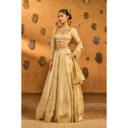 Masaba Gold Ivory Sakura Tissue Lehenga Set