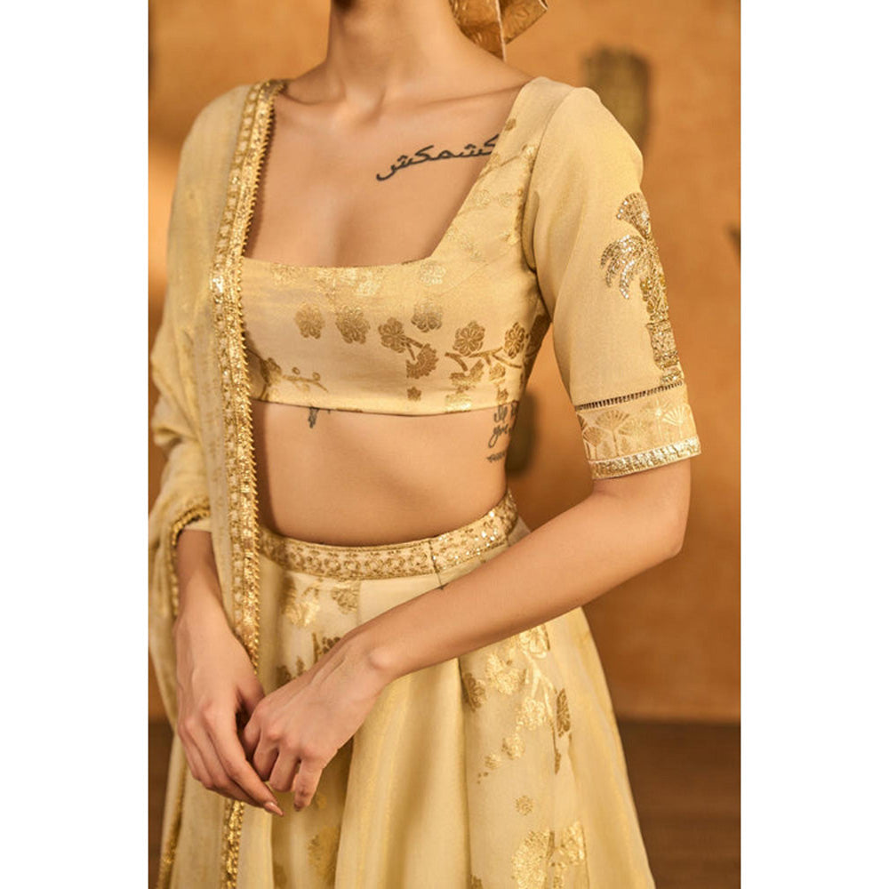 Masaba Gold Ivory Sakura Tissue Lehenga Set