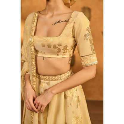 Masaba Gold Ivory Sakura Tissue Lehenga Set