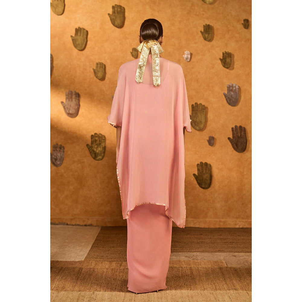 Masaba Champagne Pink Heartbeat Draped Skirt with Camisole and Cape