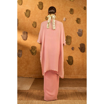 Masaba Champagne Pink Heartbeat Draped Skirt with Camisole and Cape